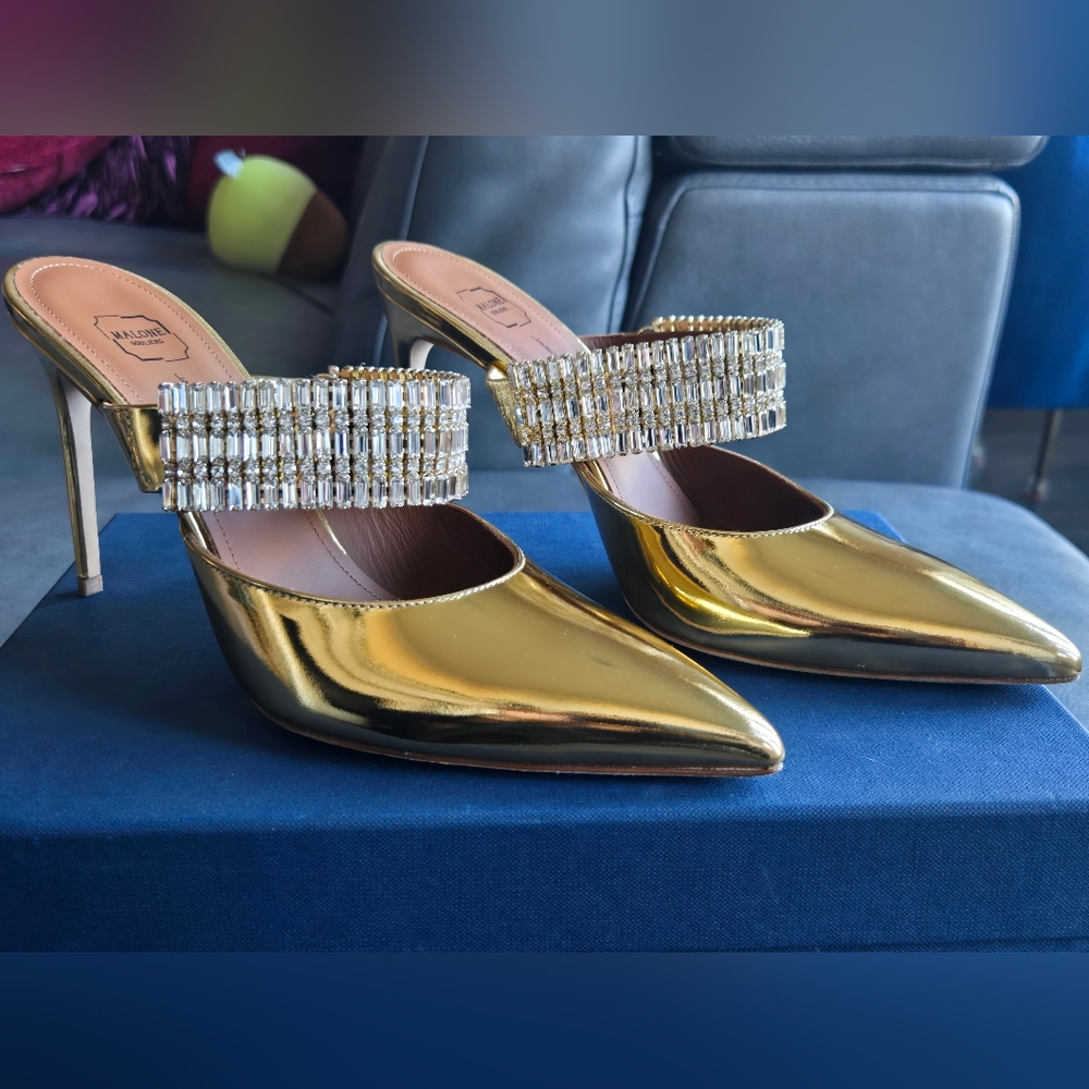 Malone Souliers Jolie 90mm Gold Embellished Mules